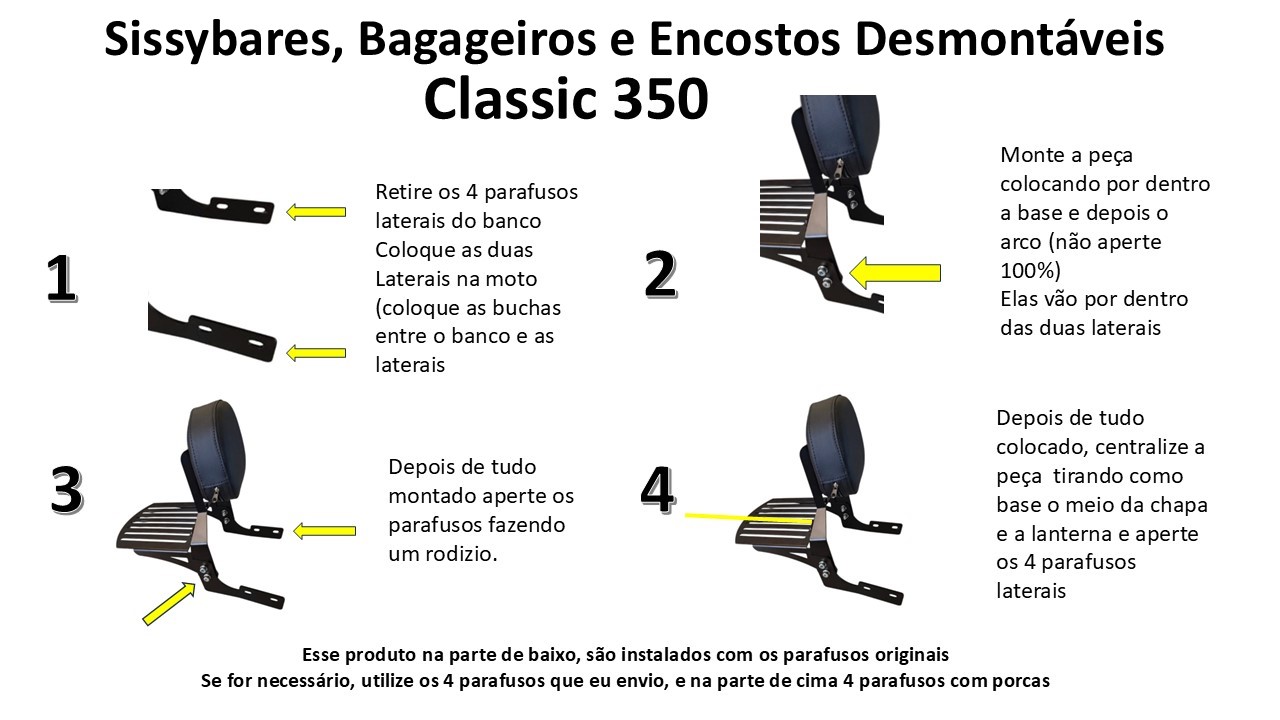 Sissybar Bagageiro e Encosto Desmontável Classic 350