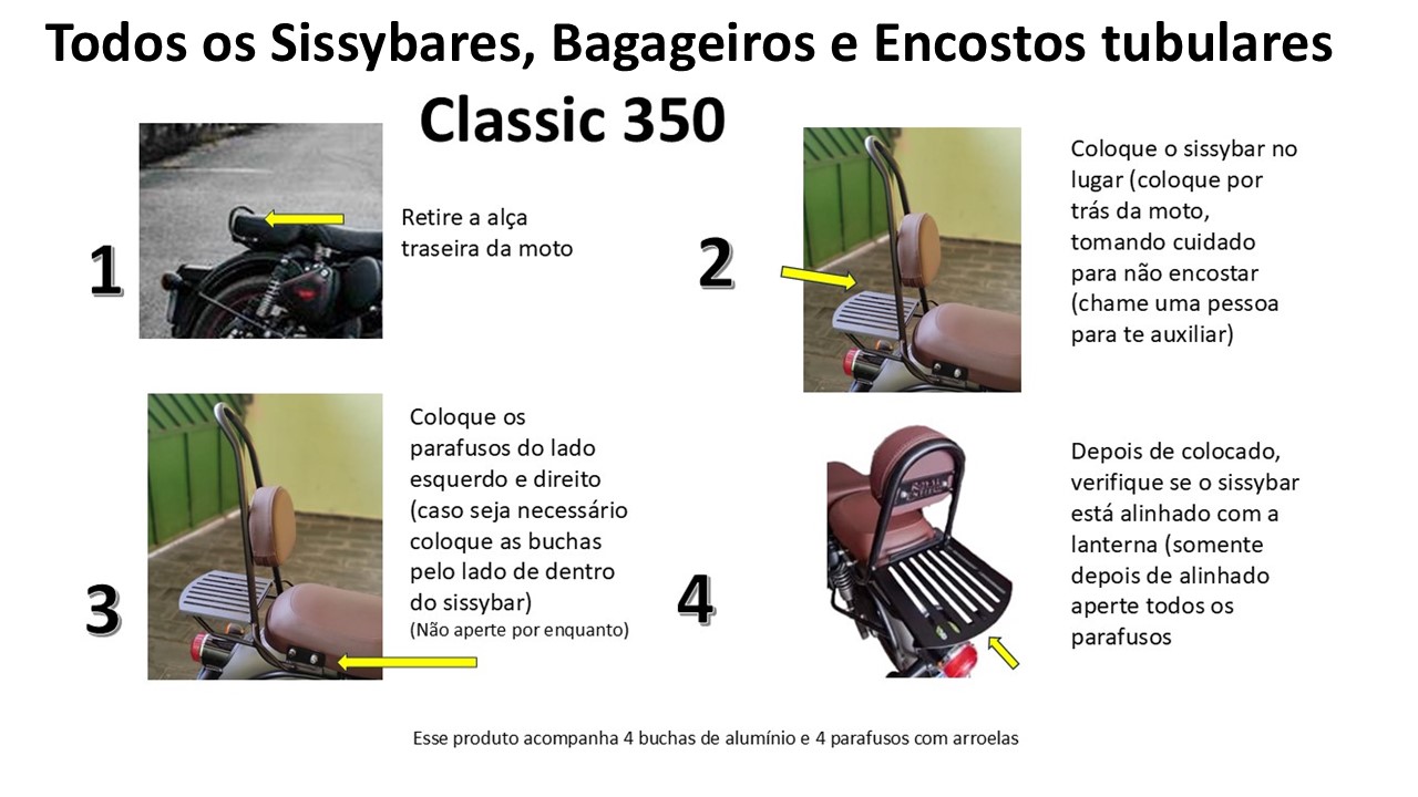 Sissybar Bagageiro e Encosto Fixo Tubo Classic 350