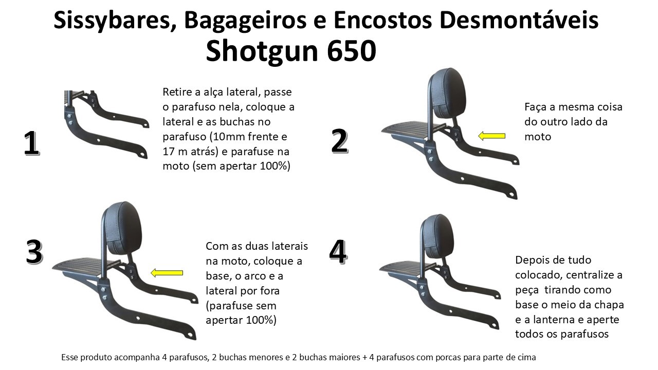 Sissybar Bagageiros e Encostos Desmontáveis Shotgun 650